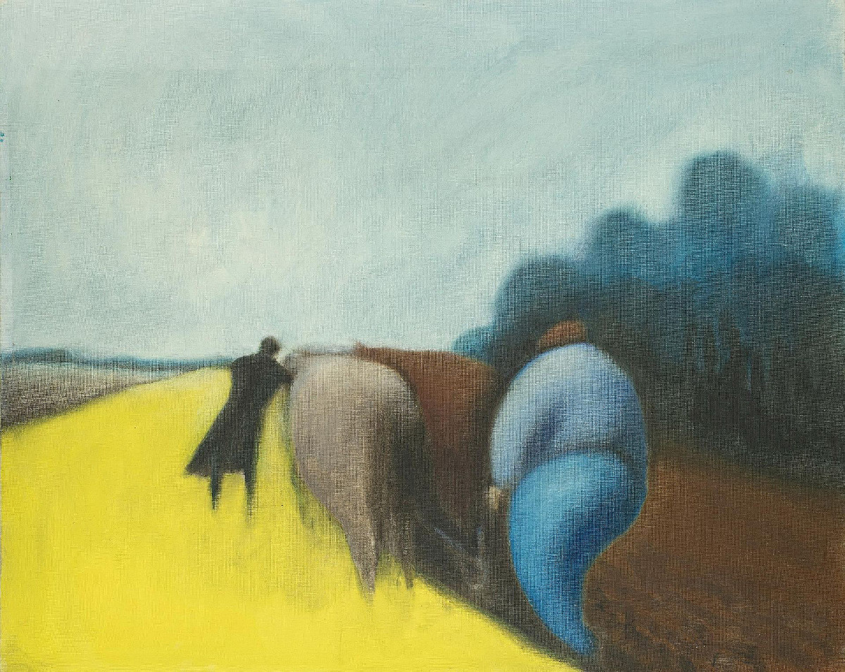 Michel Le Roy (1916 - 2008) The Return Of The Peasants. Oil On Canvas. H. 65 X W. 81 Cm