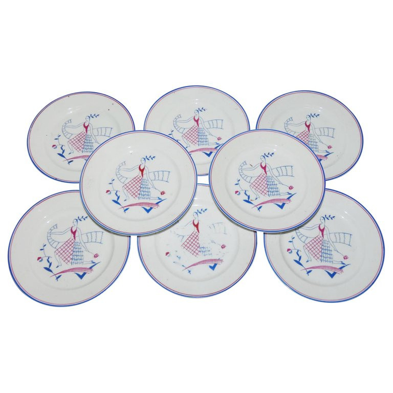 8 Assiettes Primavera Et Limoges, Epoque Art Deco  circa 1930