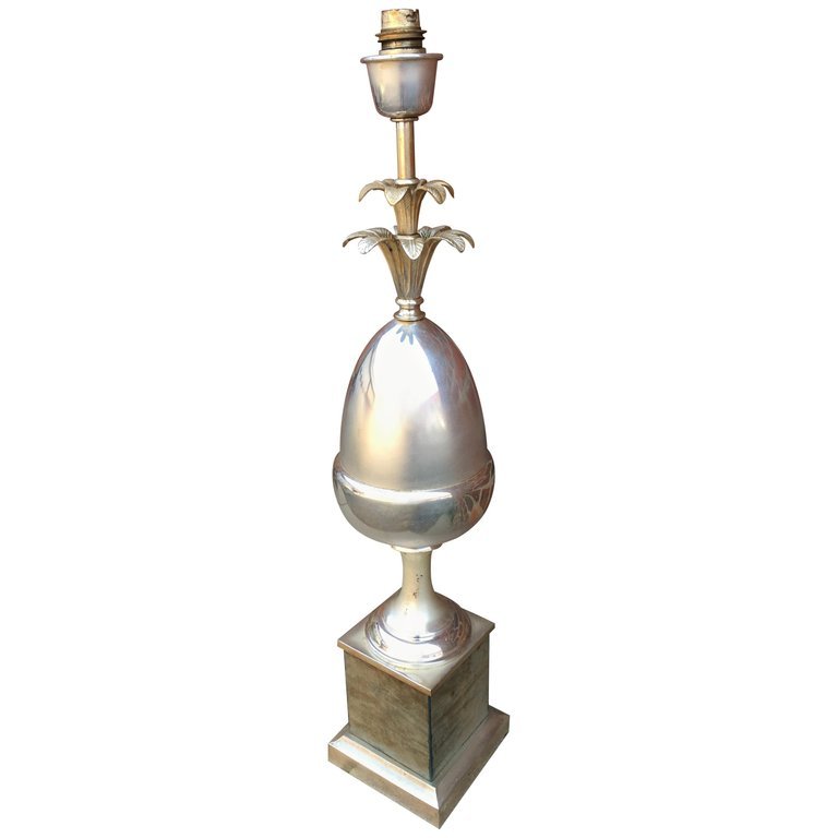 Silver-plated Metal Lamp, Maison Charles Style, Circa 1970 -photo-1
