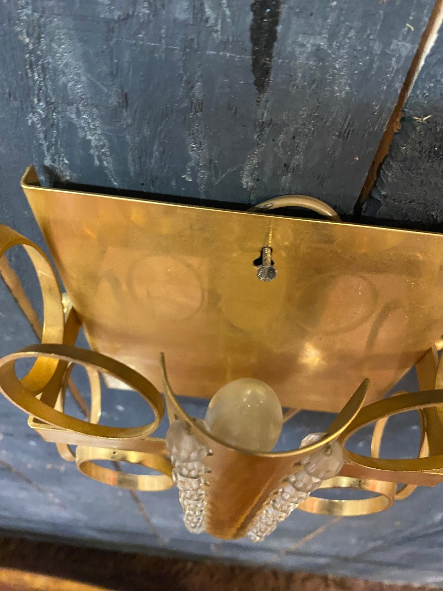 3 appliques 1970 en laiton et petites perles rondes en verre, laissant diffuser la lumière-photo-7