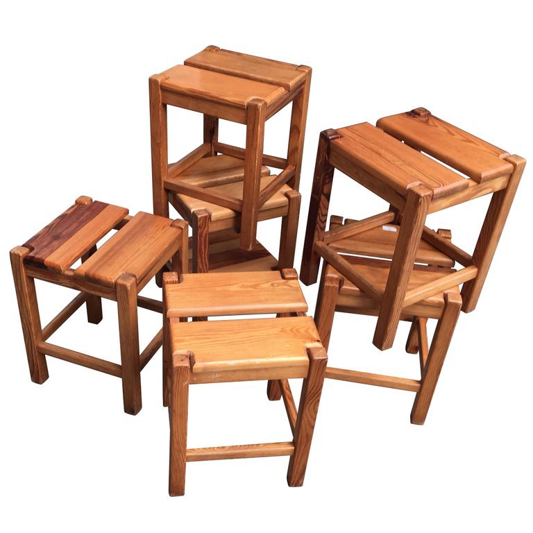 Pierre Gautier-delaye, Six Tabourets En Pin, Circa 1956 -photo-1