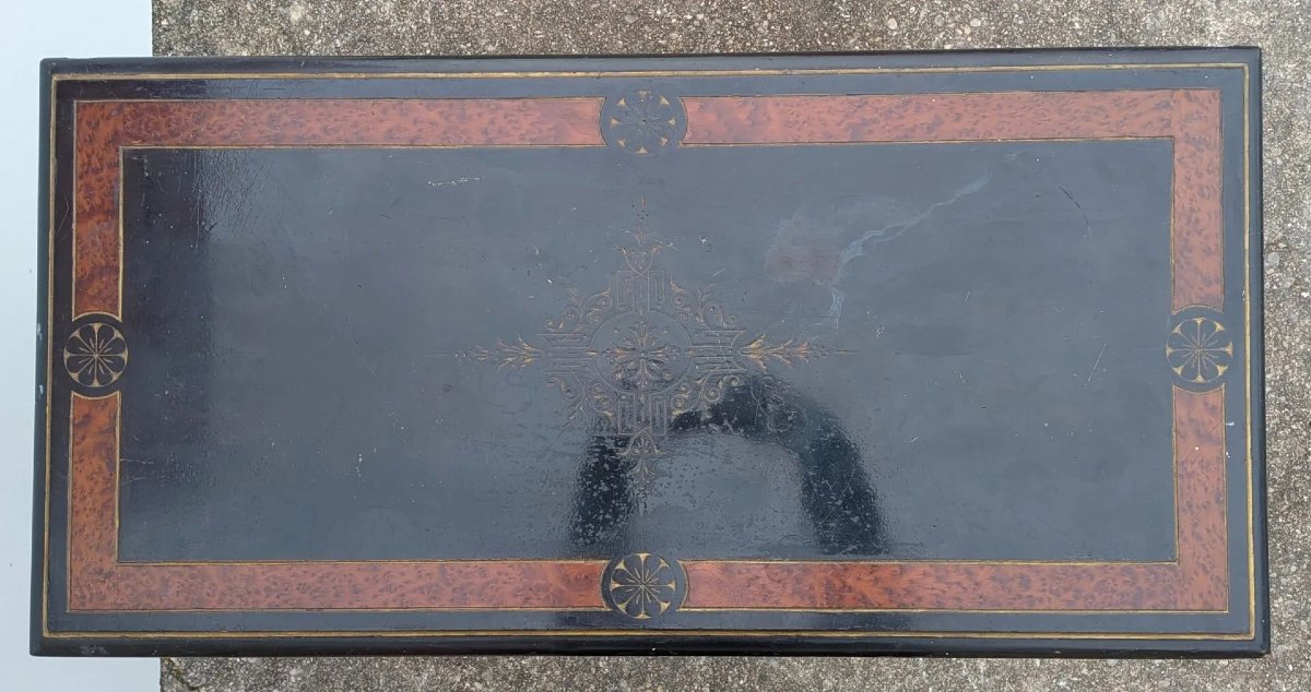 Original Napoleon III Console Table Forming A Games Table, Made Of Blackened Wood And Amboyna Burl  -photo-2