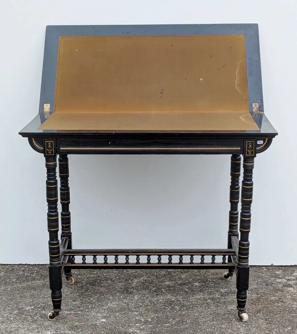 Original Napoleon III Console Table Forming A Games Table, Made Of Blackened Wood And Amboyna Burl  -photo-4