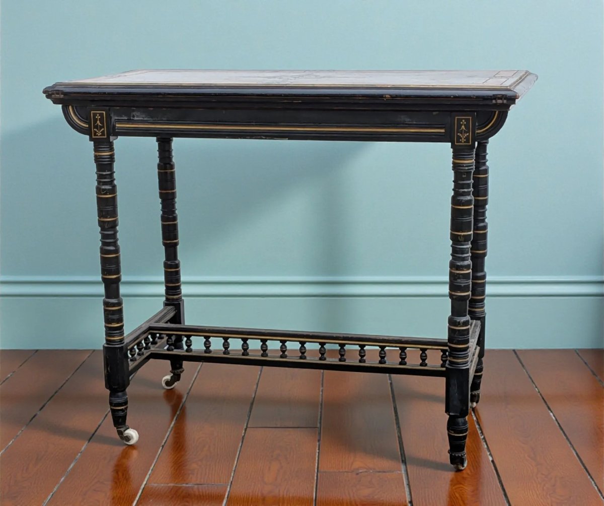 Original Napoleon III Console Table Forming A Games Table, Made Of Blackened Wood And Amboyna Burl  -photo-1