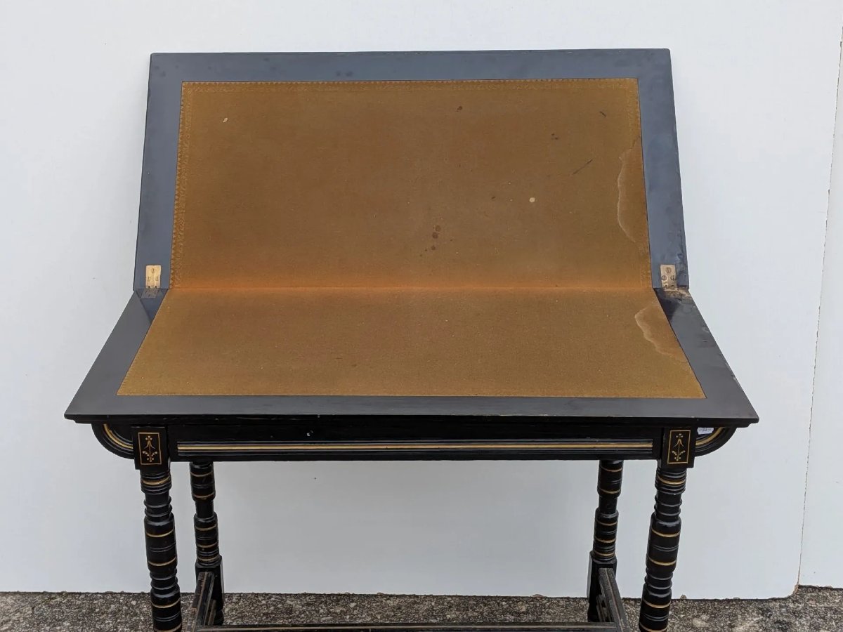 Original Napoleon III Console Table Forming A Games Table, Made Of Blackened Wood And Amboyna Burl  -photo-8