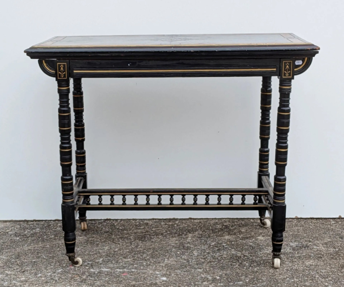 Original Napoleon III Console Table Forming A Games Table, Made Of Blackened Wood And Amboyna Burl  
