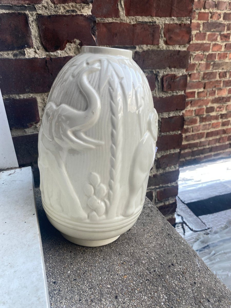 Art Deco Boch Freres La Louviere, Vase With Elephants Circa 1930-photo-3