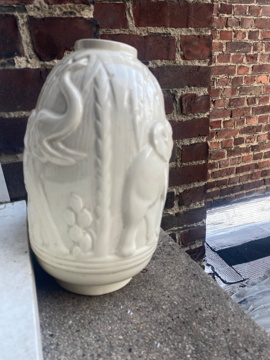 Art Deco Boch Freres La Louviere, Vase With Elephants Circa 1930-photo-2