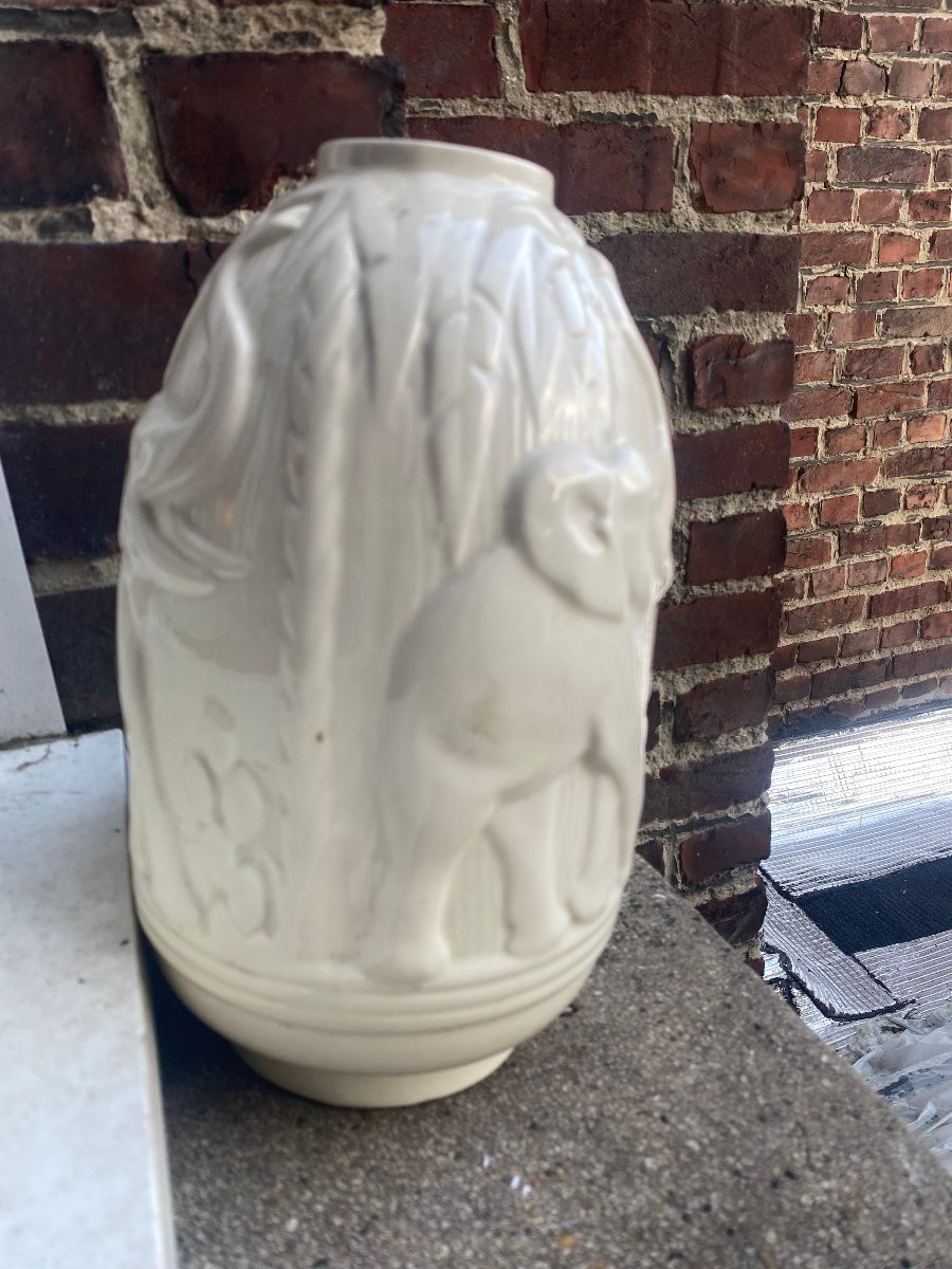 Art Deco Boch Freres La Louviere, Vase With Elephants Circa 1930-photo-3