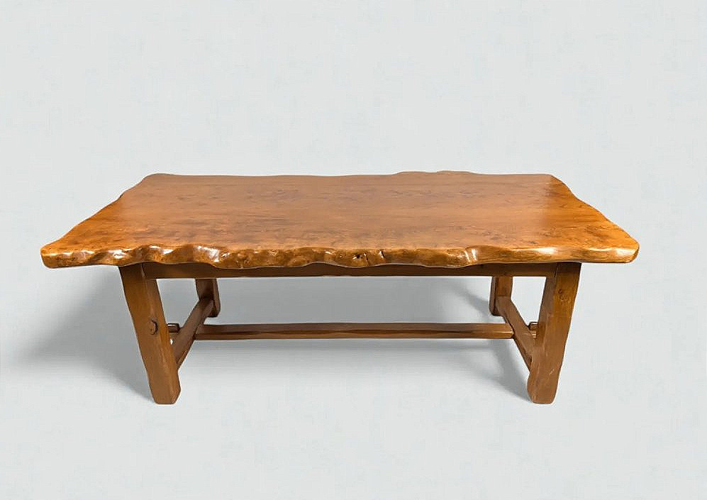 grande table de salle a manger organique en bois fruitier circa 1970 -photo-2