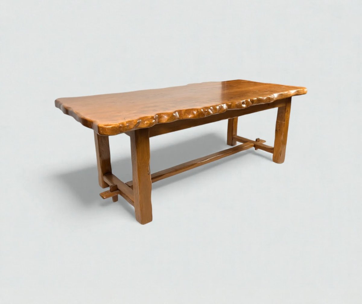 grande table organique en bois fruitier circa 1970 -photo-3