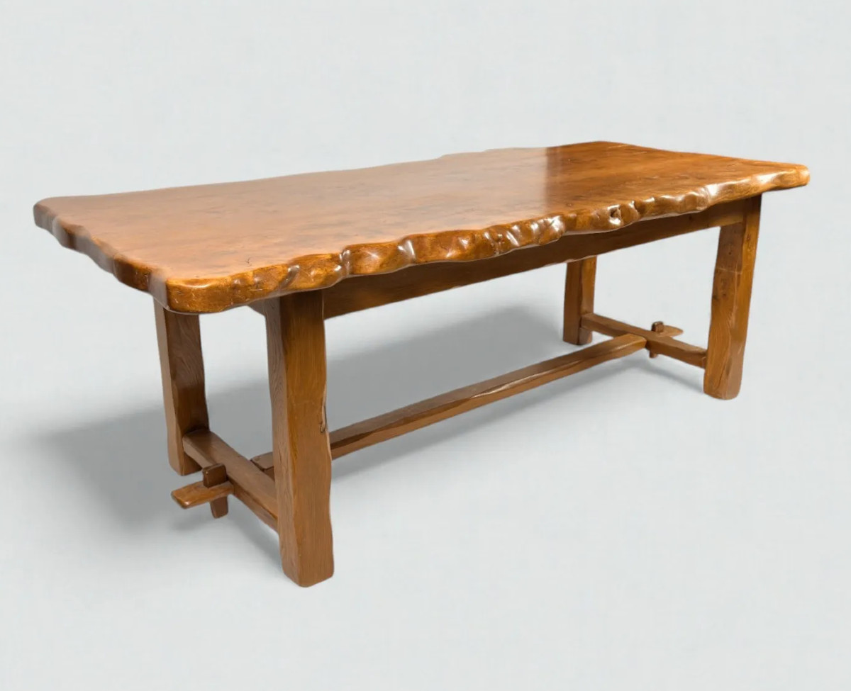 grande table de salle a manger organique en bois fruitier circa 1970 -photo-6