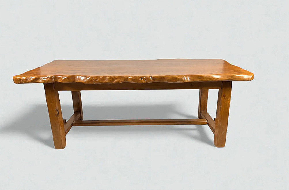 grande table de salle a manger organique en bois fruitier circa 1970 