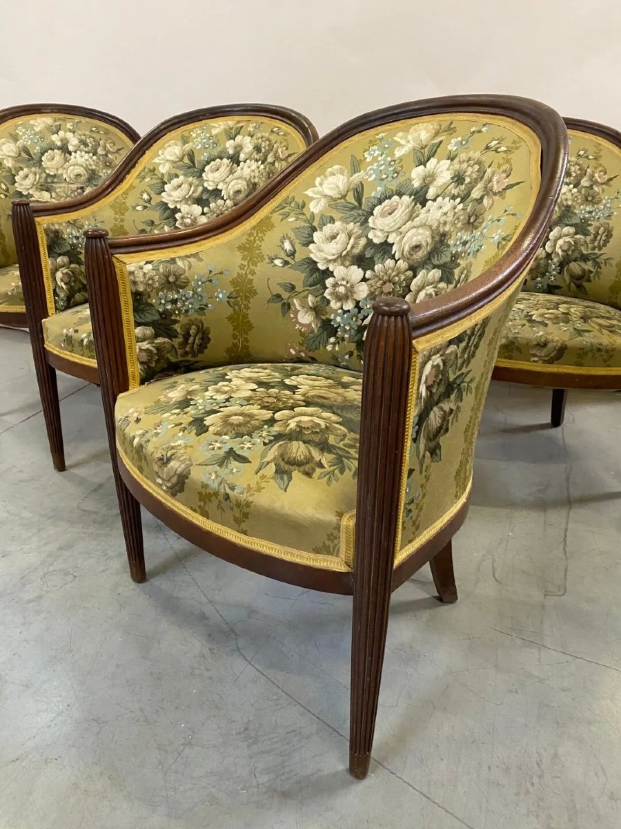 Set Of 4 Art Deco Armchairs Circa 1920/1930, Lovely Fabric-photo-2
