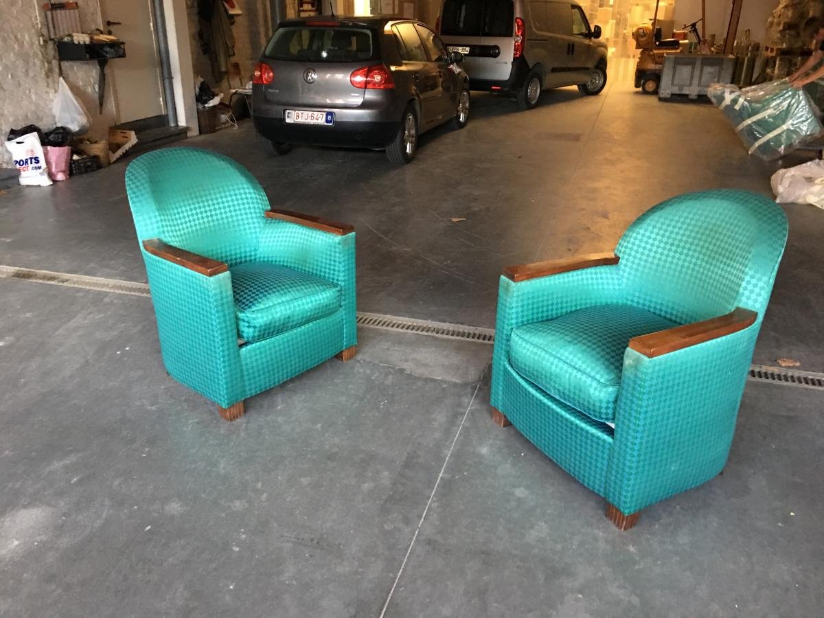 4 Art Deco Period Armchairs, Mahogany And Fabric, Circa 1930-photo-2