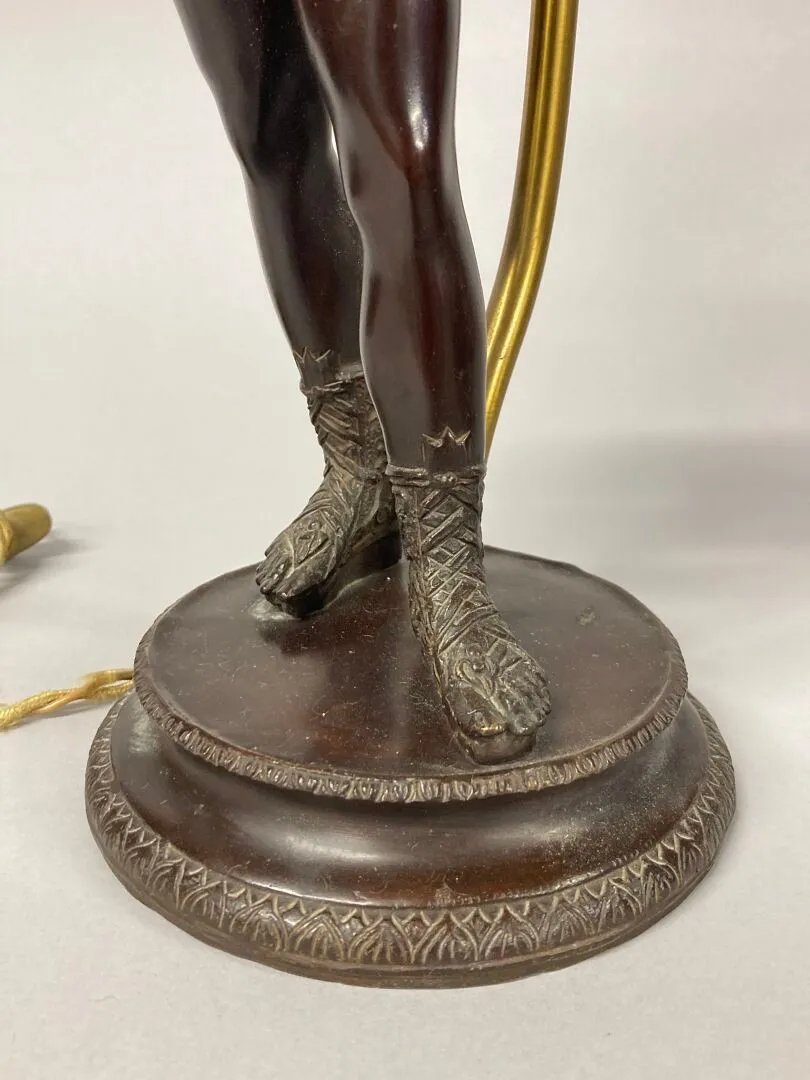 Michele Amodio (1850-1890?) Bronze Sculpture "narcissus" Mounted As A Lamp-photo-2