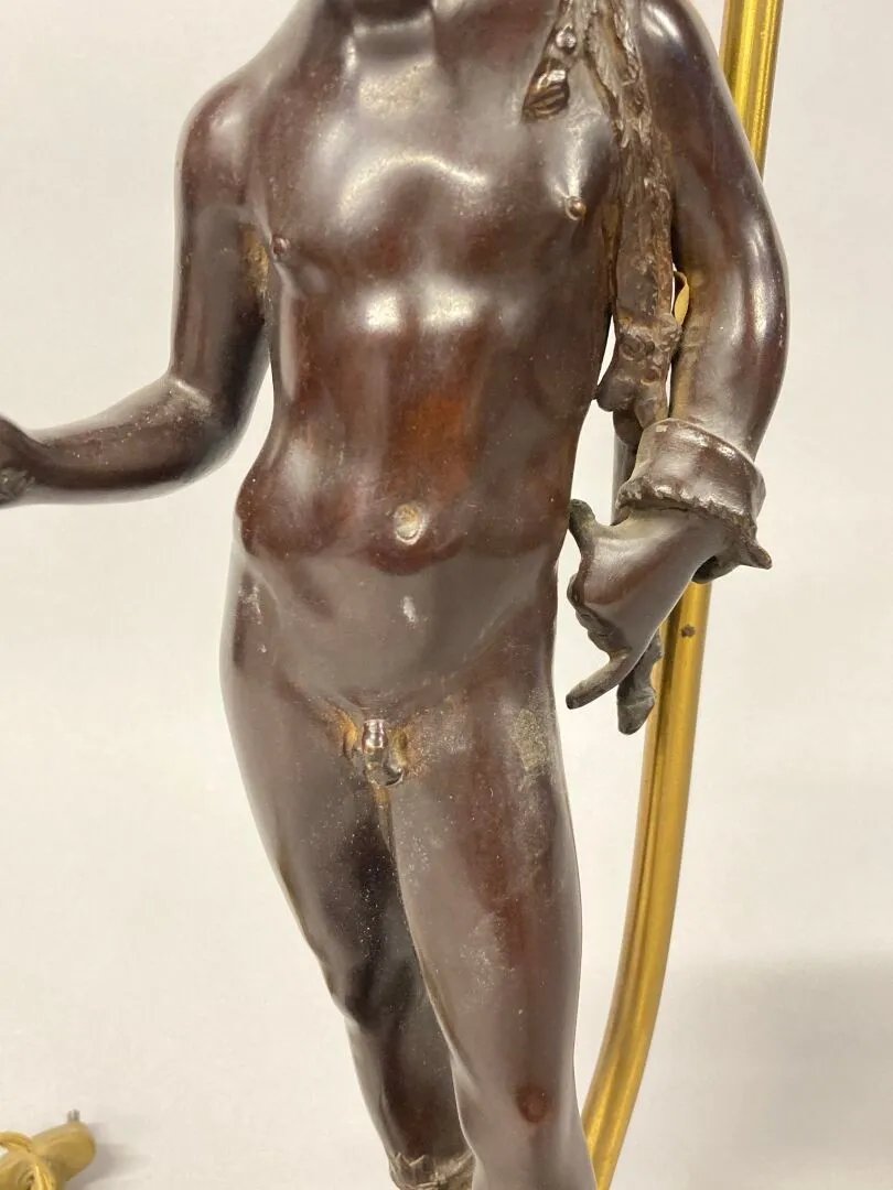 Michele Amodio (1850-1890?) Bronze Sculpture "narcissus" Mounted As A Lamp-photo-4