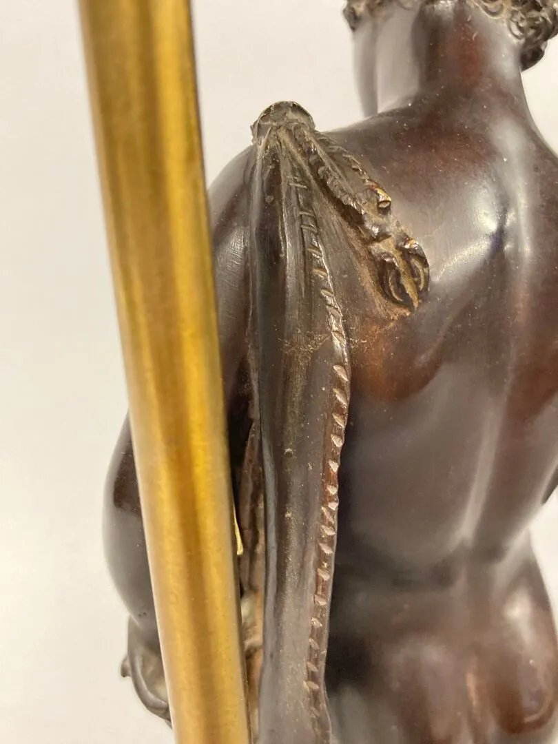 Michele Amodio (1850-1890?) Bronze Sculpture "narcissus" Mounted As A Lamp-photo-7