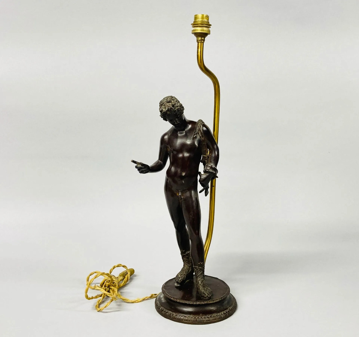 Michele Amodio (1850-1890?) Bronze Sculpture "narcissus" Mounted As A Lamp