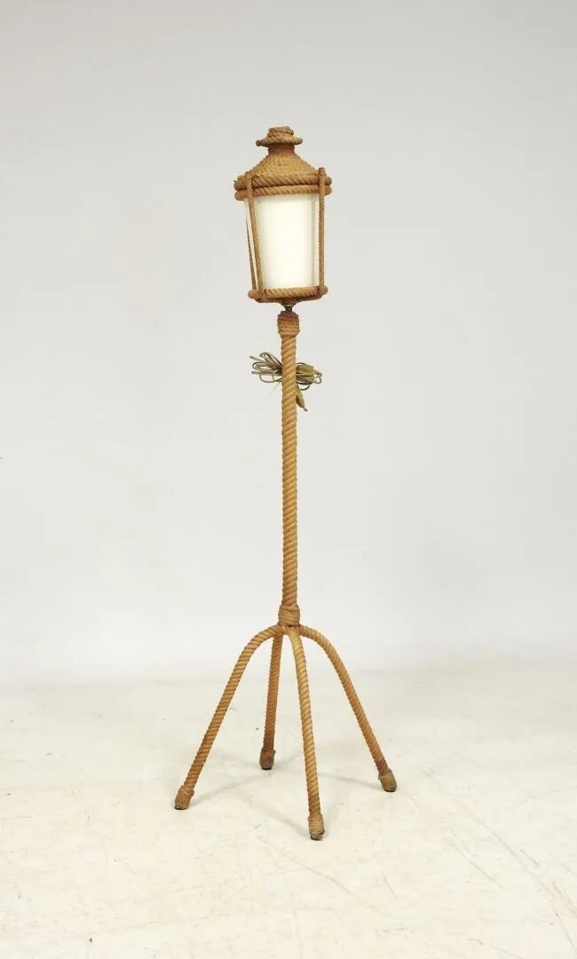 Audoux Minet , original lampadaire en corde  circa 1950/1960-photo-2