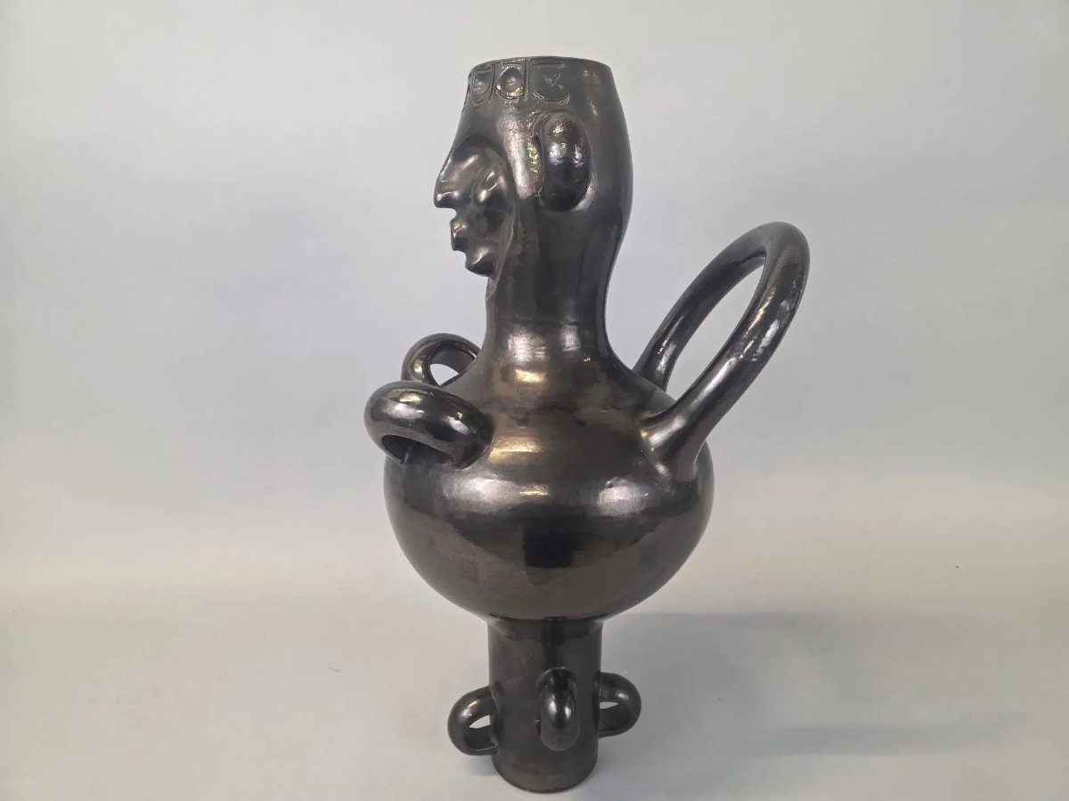 Boleslaw DANIKOWSKI (1928-1979) Belle sculpture anthropomorphe en céramique vernissée noire-photo-4