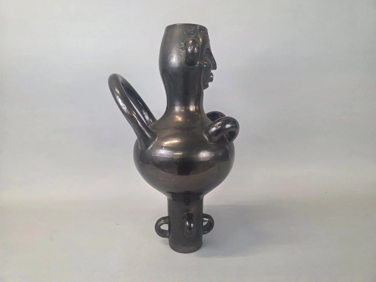 Boleslaw DANIKOWSKI (1928-1979) Belle sculpture anthropomorphe en céramique vernissée noire-photo-6