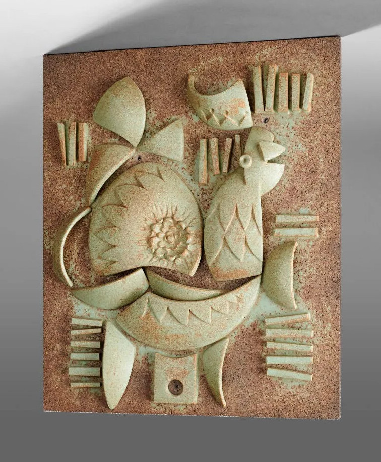 Attributed To Jean Brisy, Decorative Wall Plaque In Relief Made Of Polychrome Ceramic 