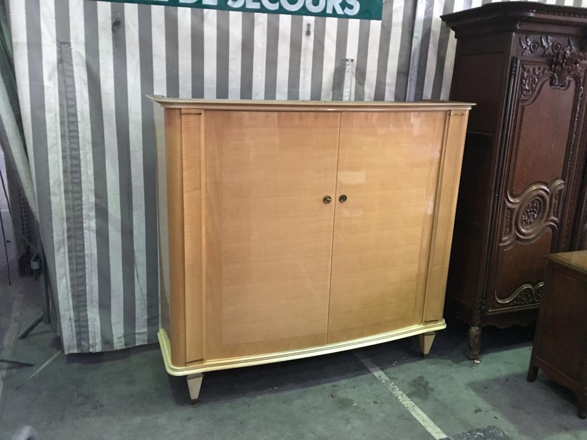 Armoire Epoque Art Deco en sycomore, bois laqué et laiton circa 1940 tres bel interieur complet-photo-2