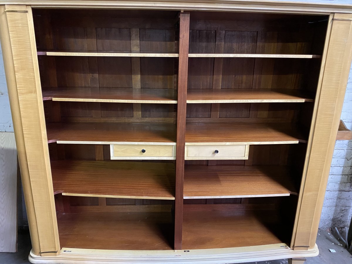 Armoire Epoque Art Deco en sycomore, bois laqué et laiton circa 1940 tres bel interieur complet-photo-8