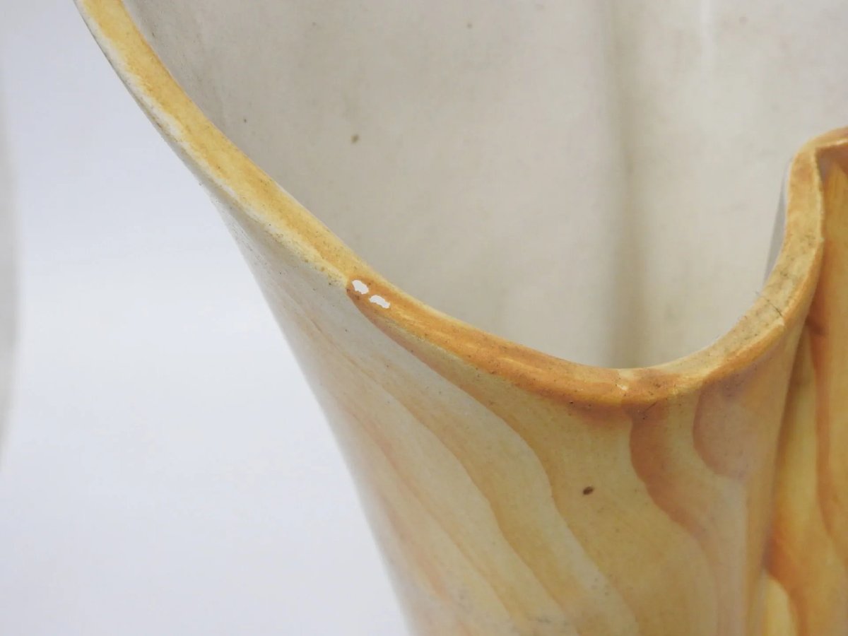 J.m Faux (vallauris) Pair Of Earthenware Vase Cones With Imitation Olive Wood Decoration-photo-2