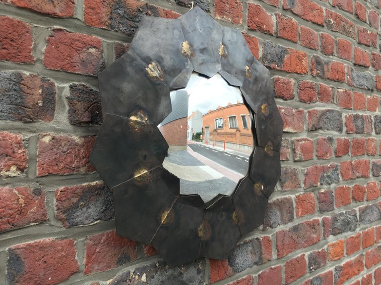 Metal And Brass Mirror , Circa 1970-photo-3