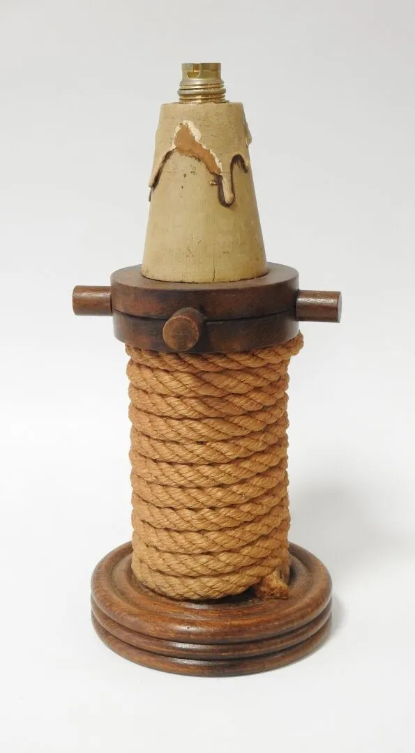 Oak And Rope Lamp Base Attributed To Audoux Minet , Circa 1950/1960