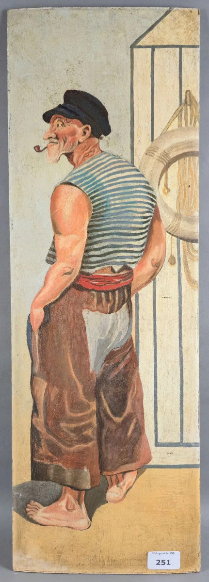 Oil On Panel Depicting A Sailor, 65x22cm