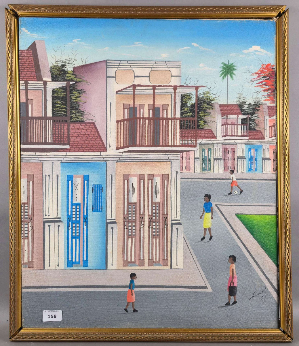 hUILE SUR TOILE signée INNOCENT , "Rue animée" -photo-3