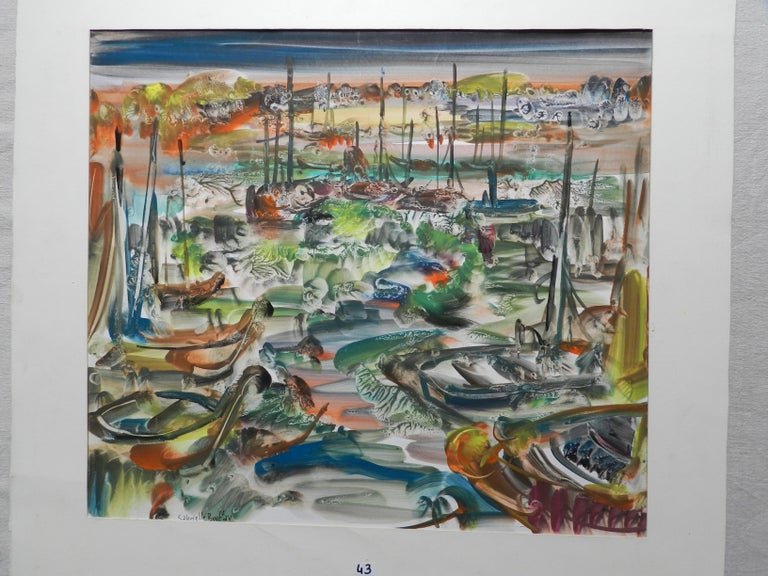 Gabrielle Bouffay, Saint Tropez. Watercolor Gouache. Circa 1970-photo-2