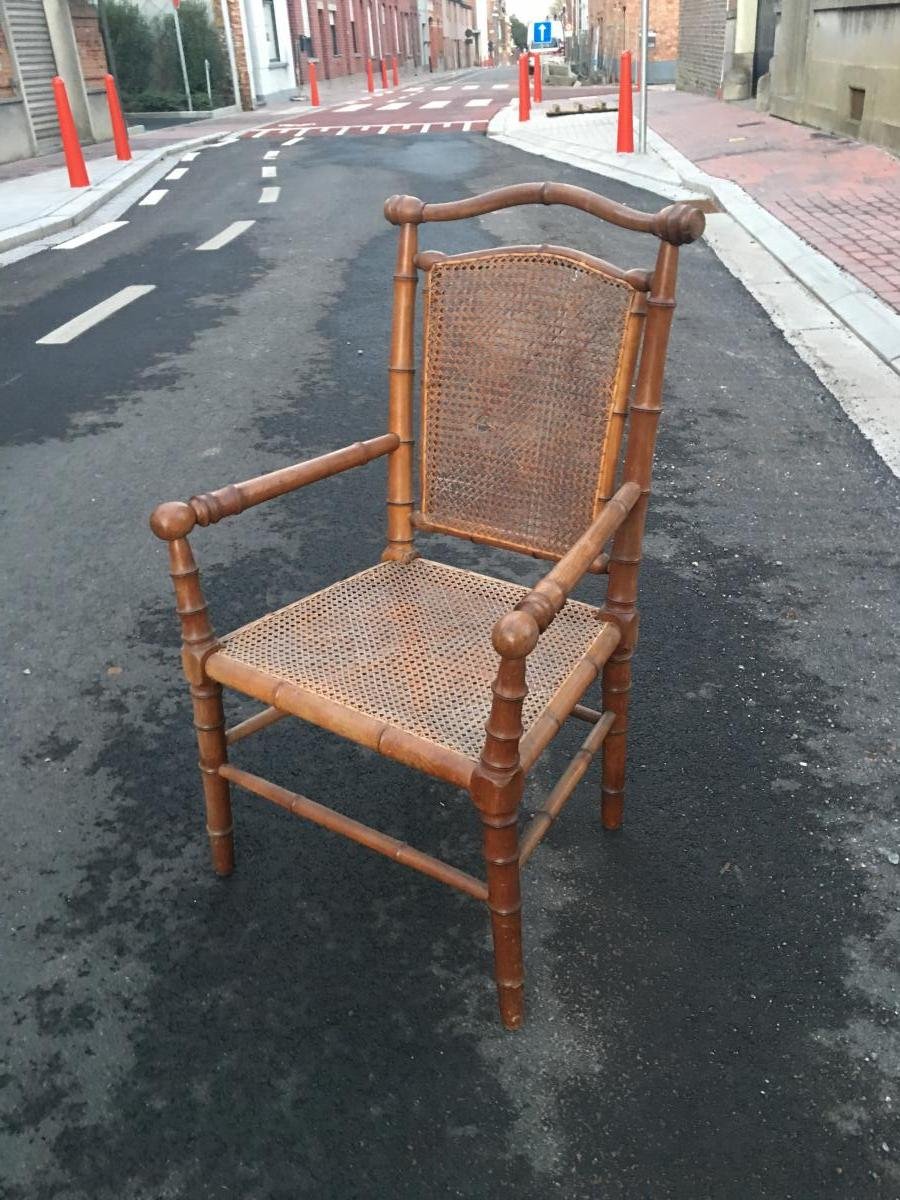 1900 Armchair In Wood Imitating Bamboo Good Condition-photo-3