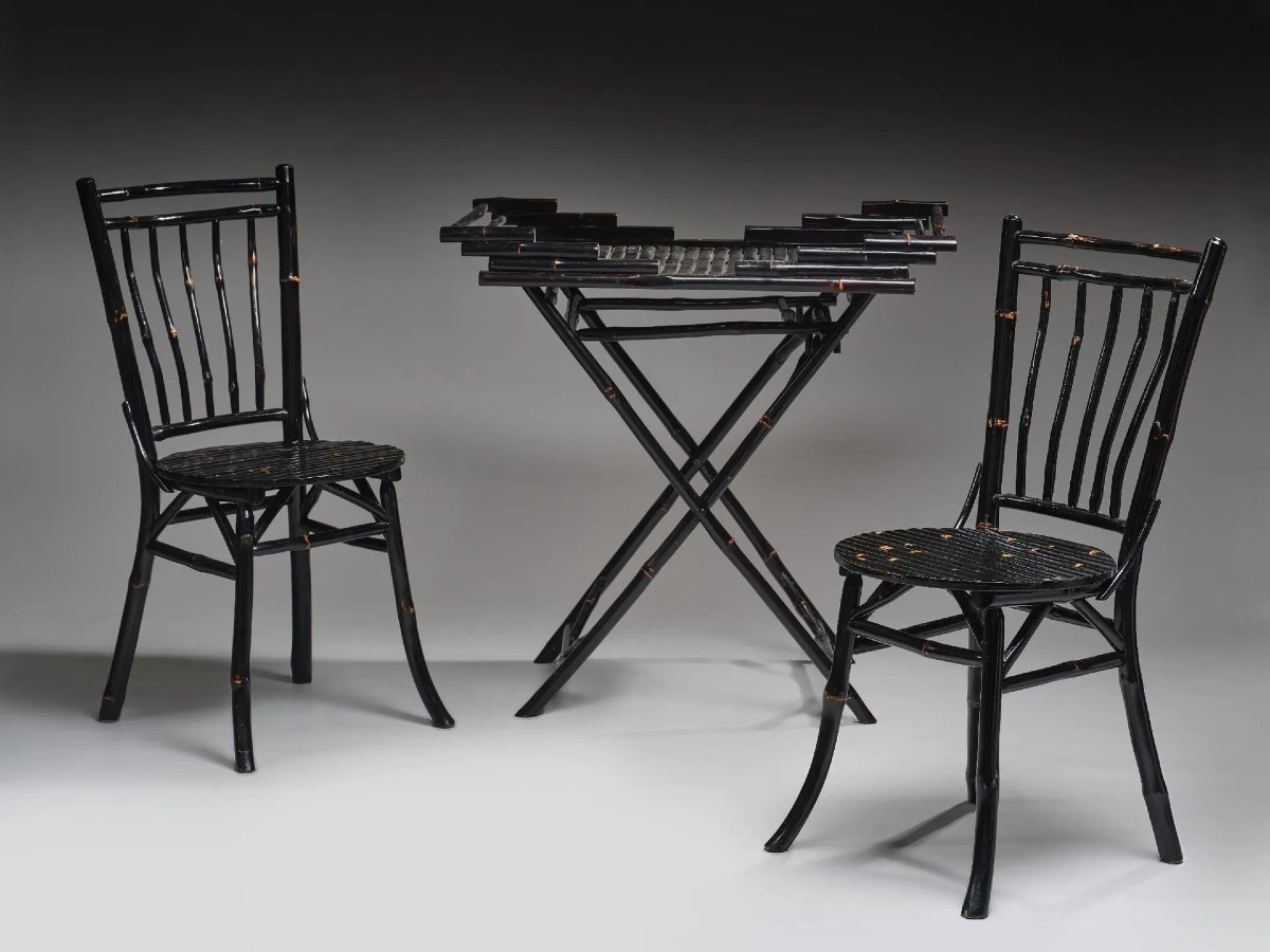 Maison Peret Et Vibert (attributed To) Two Chairs And A Folding Table Circa 1900-photo-4