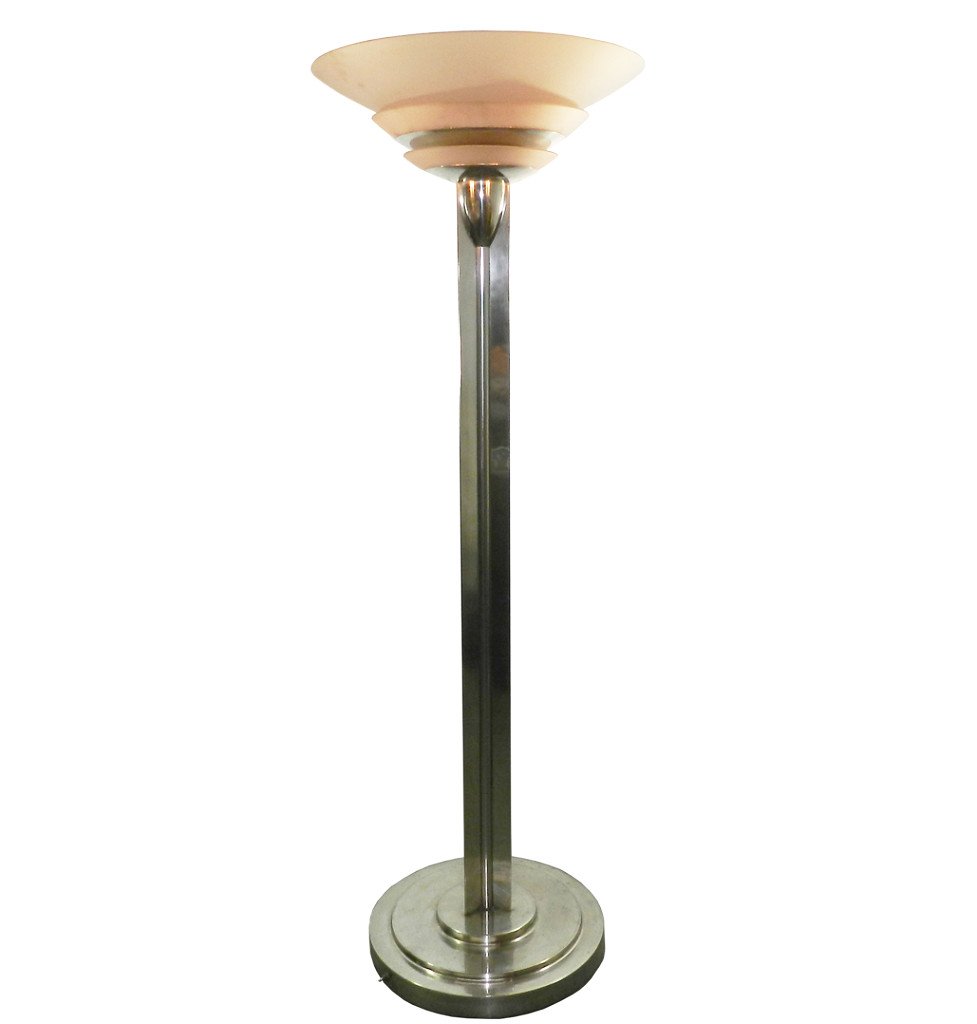 Jean Perzel ,tres rare Lampadaire Art Deco , Modele 32 , En Bronze Nickele.circa 1932-photo-1