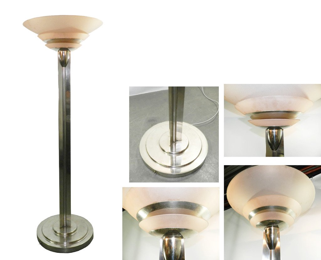 Jean Perzel ,tres rare Lampadaire Art Deco , Modele 32 , En Bronze Nickele.circa 1932-photo-2