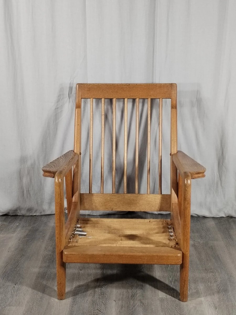 Guillerme et Chambron , Paire de fauteuils en chêne  Edition Votre Maison circa 1950-photo-2