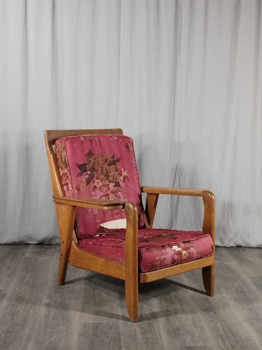 Guillerme et Chambron , Paire de fauteuils en chêne  Edition Votre Maison circa 1950