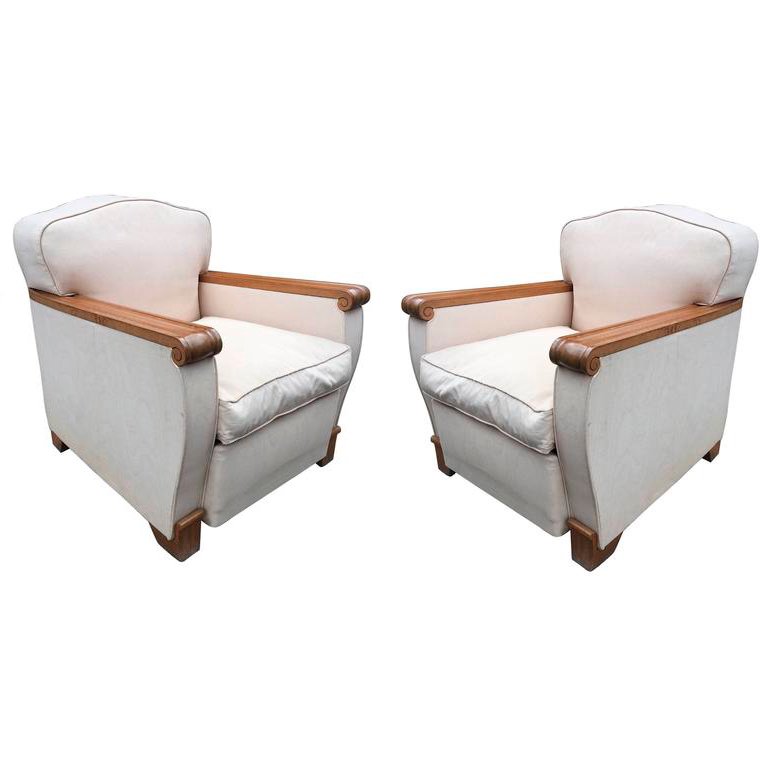 Gaston Poisson,paire De Fauteuils Art Deco En Acajou Blond Vers 1935. -photo-2