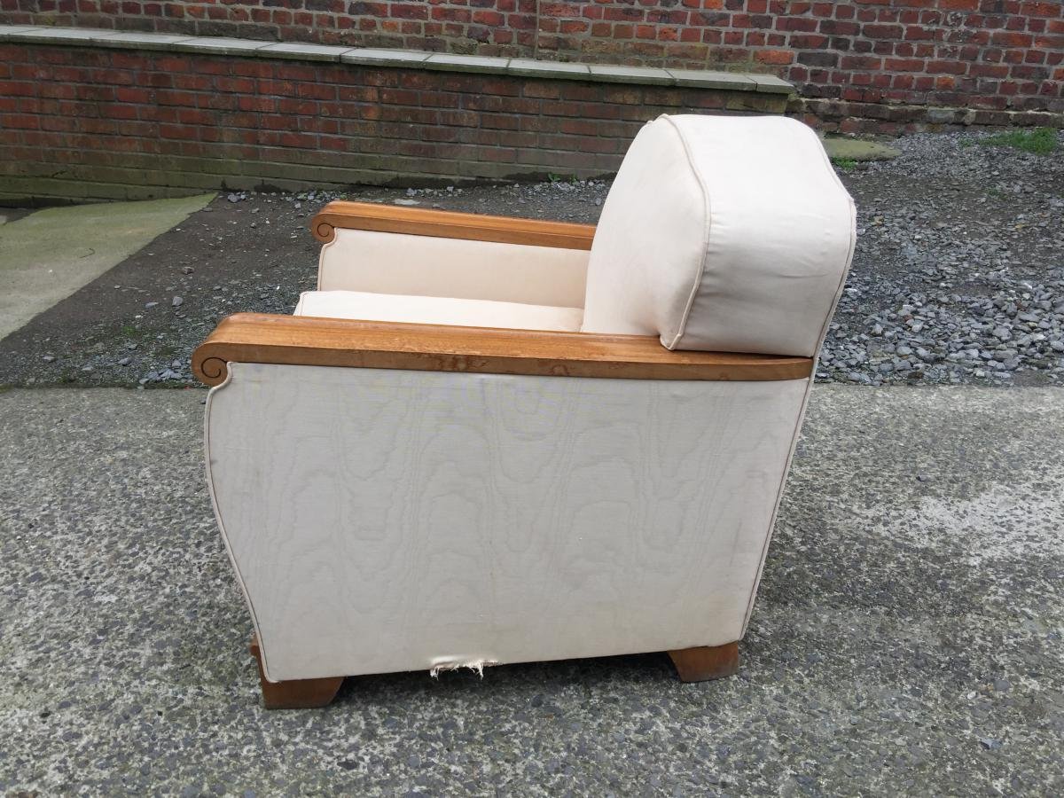 Gaston Poisson,paire De Fauteuils Art Deco En Acajou Blond Vers 1935. -photo-4