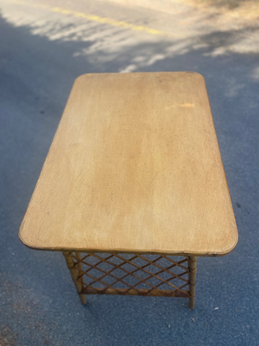 1960s Design: Rattan And Bamboo Desk With A Wooden Top That Opens Via A Drawer -photo-2