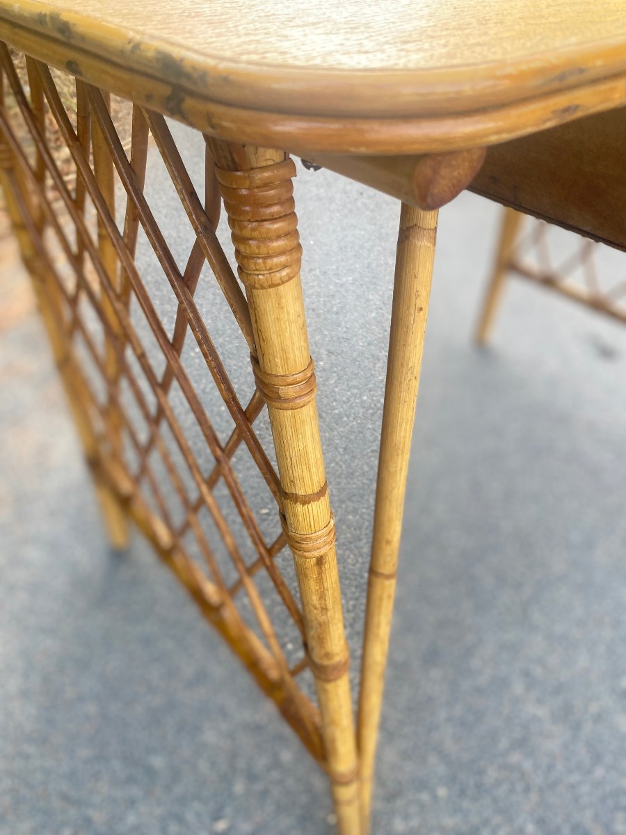1960s Design: Rattan And Bamboo Desk With A Wooden Top That Opens Via A Drawer -photo-3