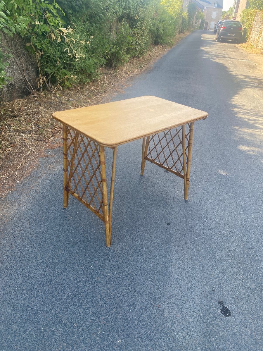 1960s Design: Rattan And Bamboo Desk With A Wooden Top That Opens Via A Drawer -photo-5