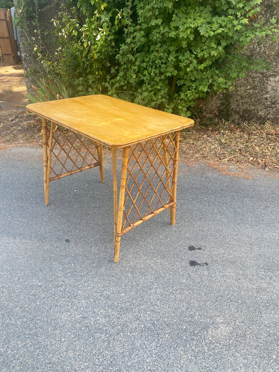 1960s Design: Rattan And Bamboo Desk With A Wooden Top That Opens Via A Drawer -photo-6