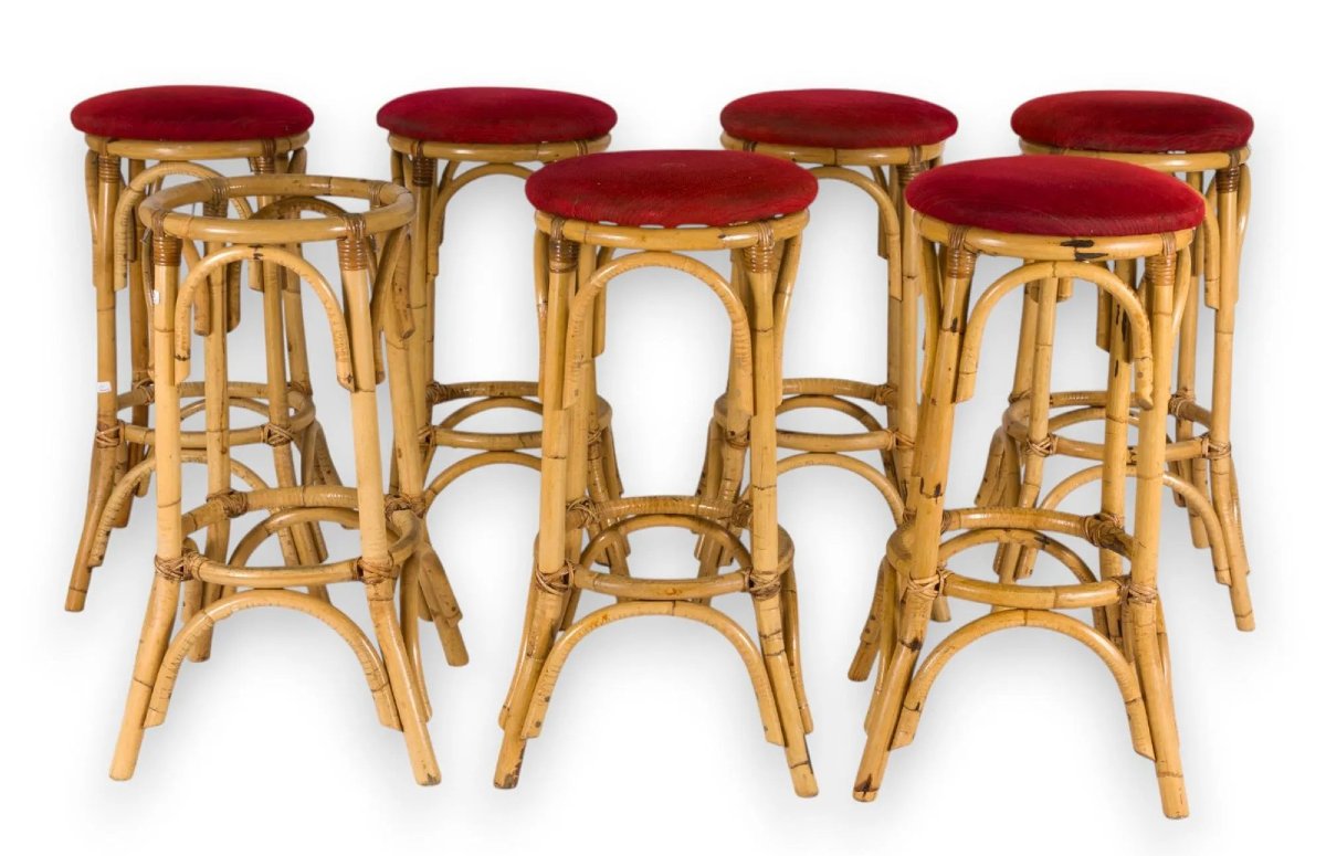 Rare série de 20 hauts tabourets de bar vintage-photo-3