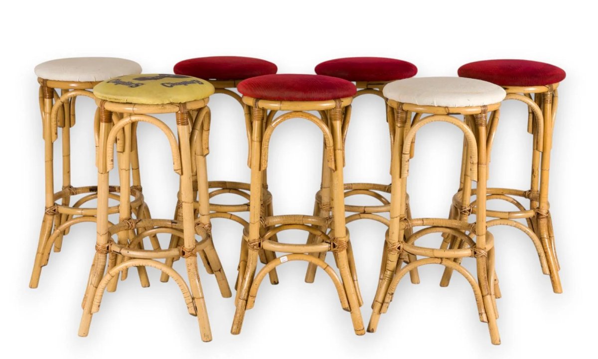 Rare série de 20 hauts tabourets de bar vintage-photo-4