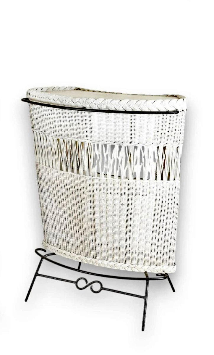 Two-tiered Bar Cart With A Woven Wicker And Metal Base, Circa 1960 
